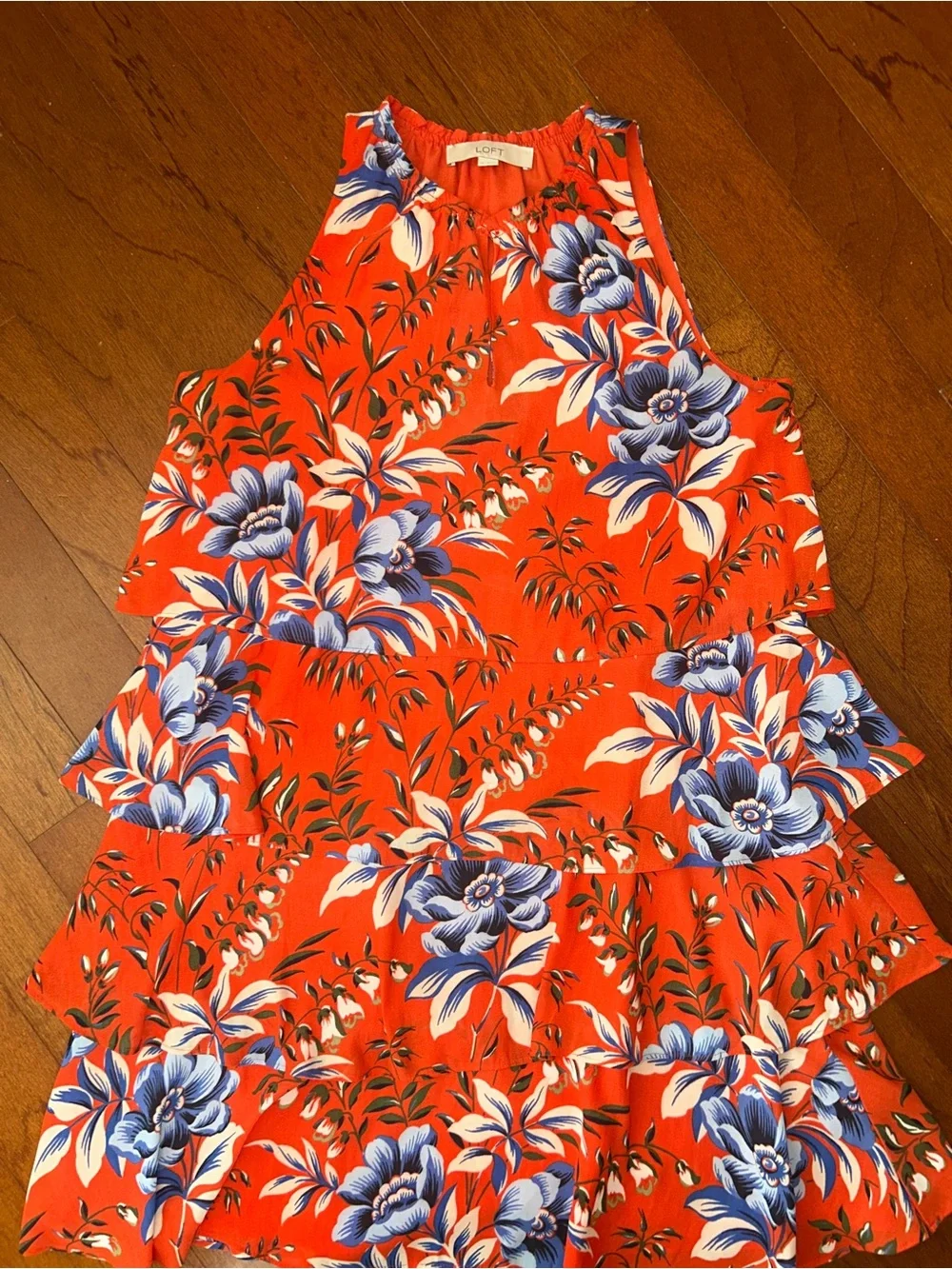 LOFT Floral Tiered Ruffle Mini Dress Size M